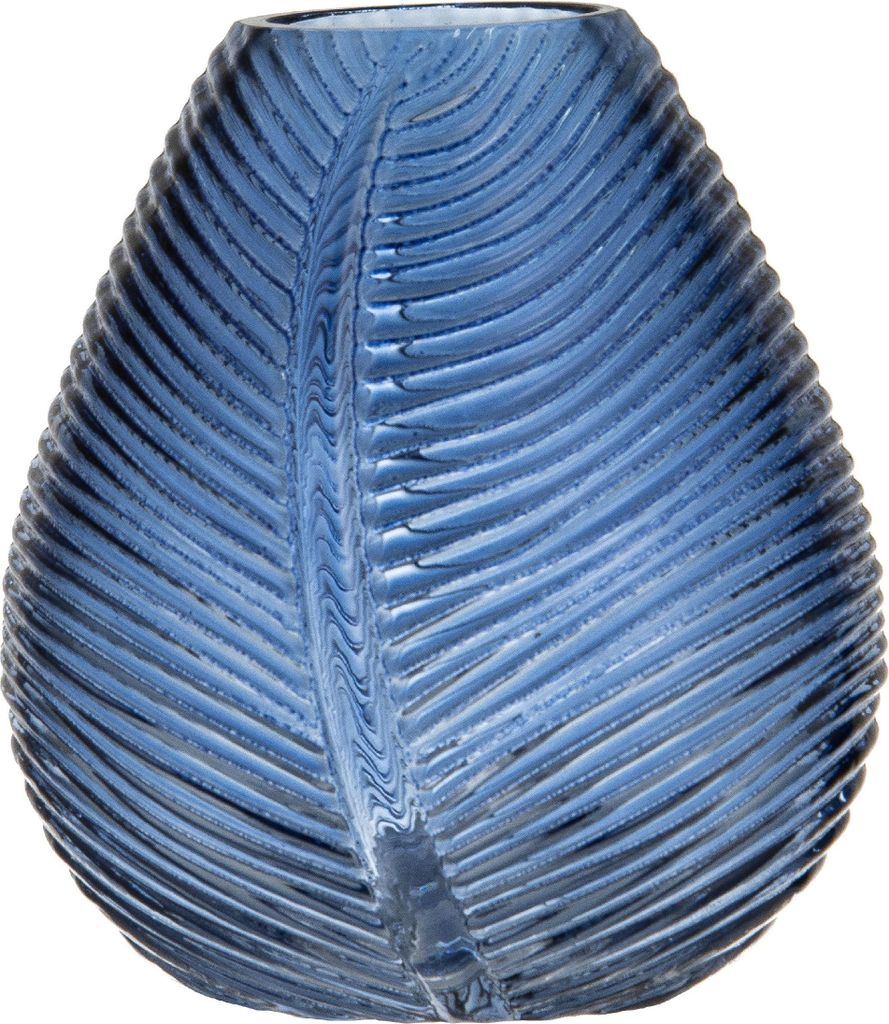 Ladelle Chelsea Kleine Vase, mit Blattdesign, Dekoration, Glas, 14x12.5x15cm, Farbe:Blau