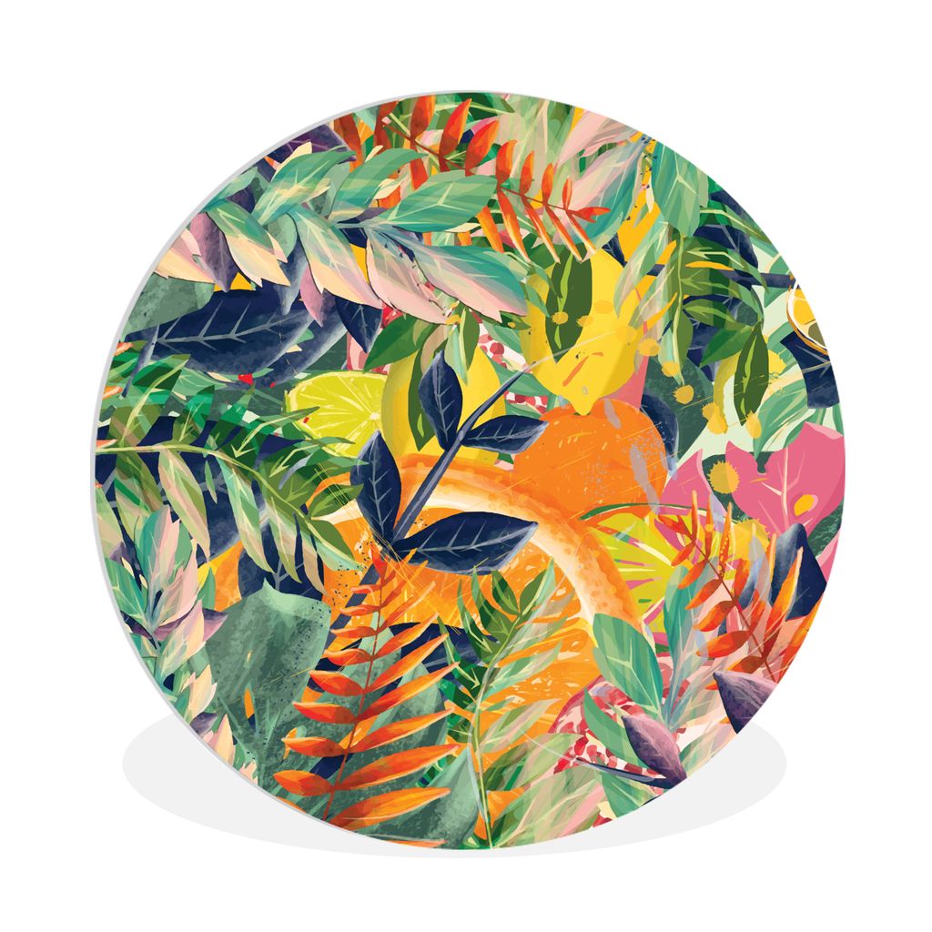 MuchoWow Rundes Wandbild - Runde Bilder Blumen - Dschungel - Tropisch Ø 90 cm Kreis Wanddekoration Kunststoff - Wandkreis - Wandschmuck - Wand-K...