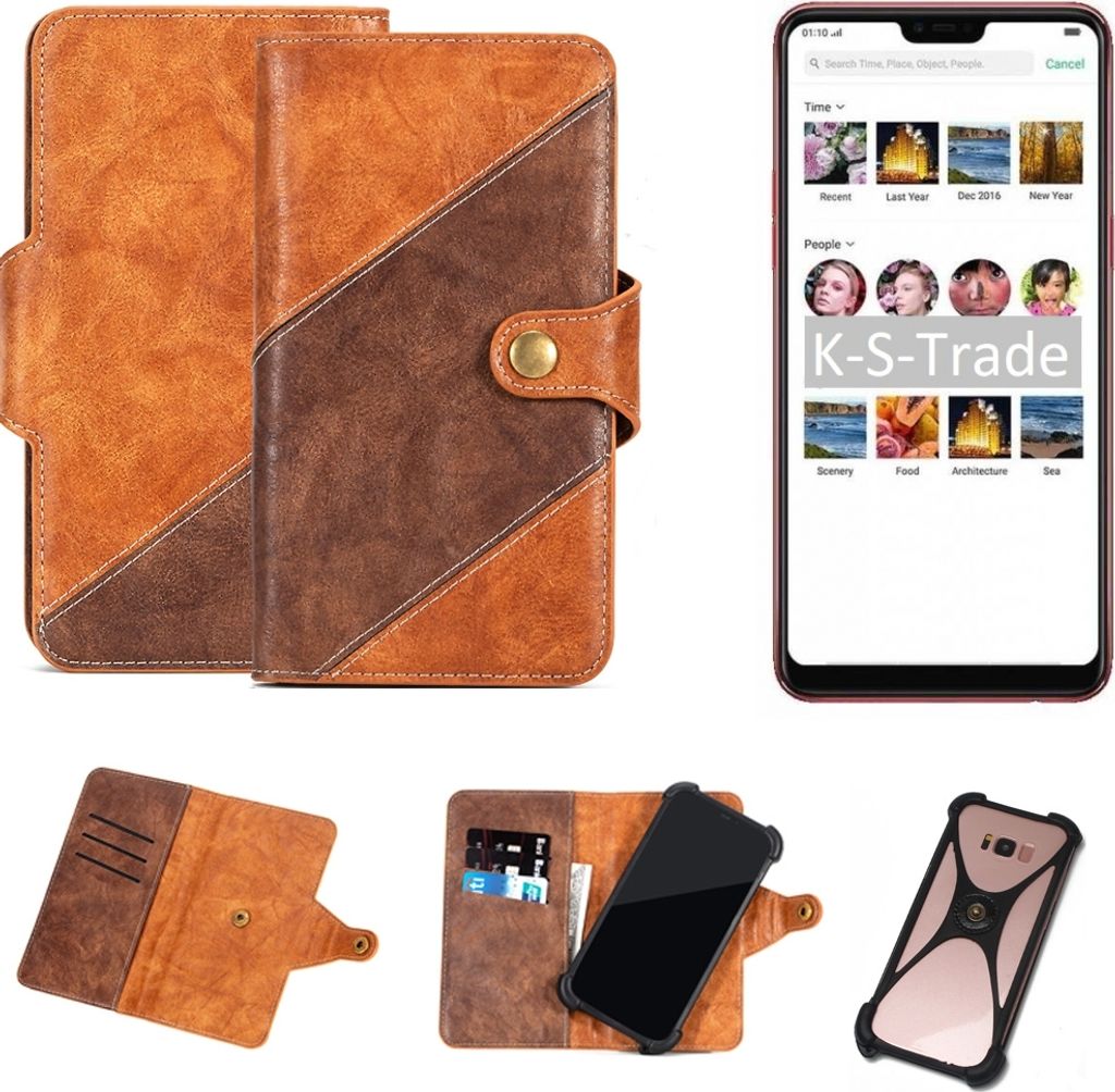 K-S-Trade Handy-Hülle Schutz-Hülle Bookstyle Case Wallet-Case kompatibel mit Oppo F7 Handy Cover Bumper Kantenschutz Smartphone dunkelbraun braun 1x