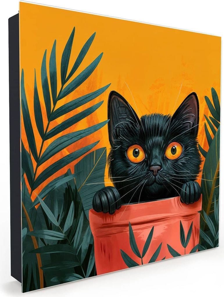 Nachbildung-Schlüsselkasten, Magnetpinnwand und Memoboard mit Glasfront Motiv Katze im Dschungel