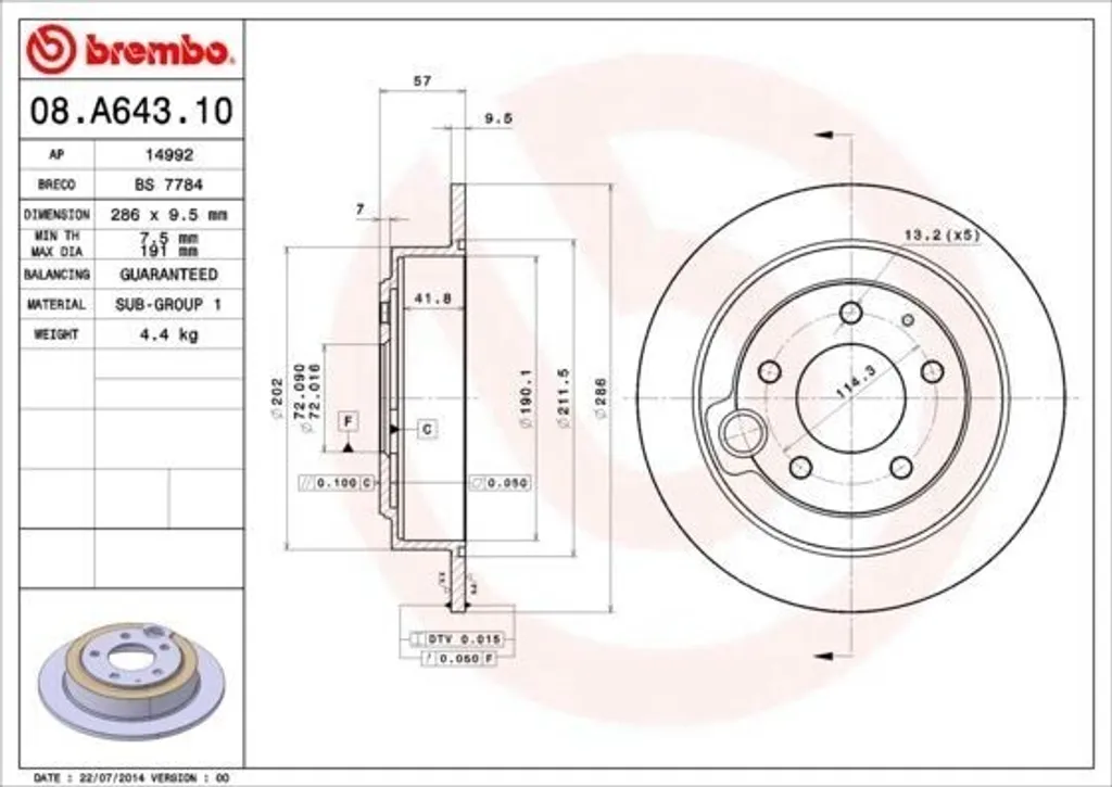 Brembo 08.A643.10 : Solution Freinage Mazda Xedos 9 sans Vibrations