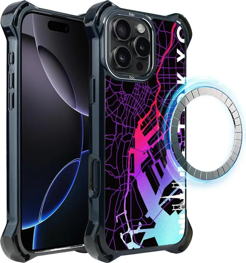 Custodia per iPhone 16 Pro, Ibizu DropGuard Ultra con MagSafe, mappe del mondo, Tokyo