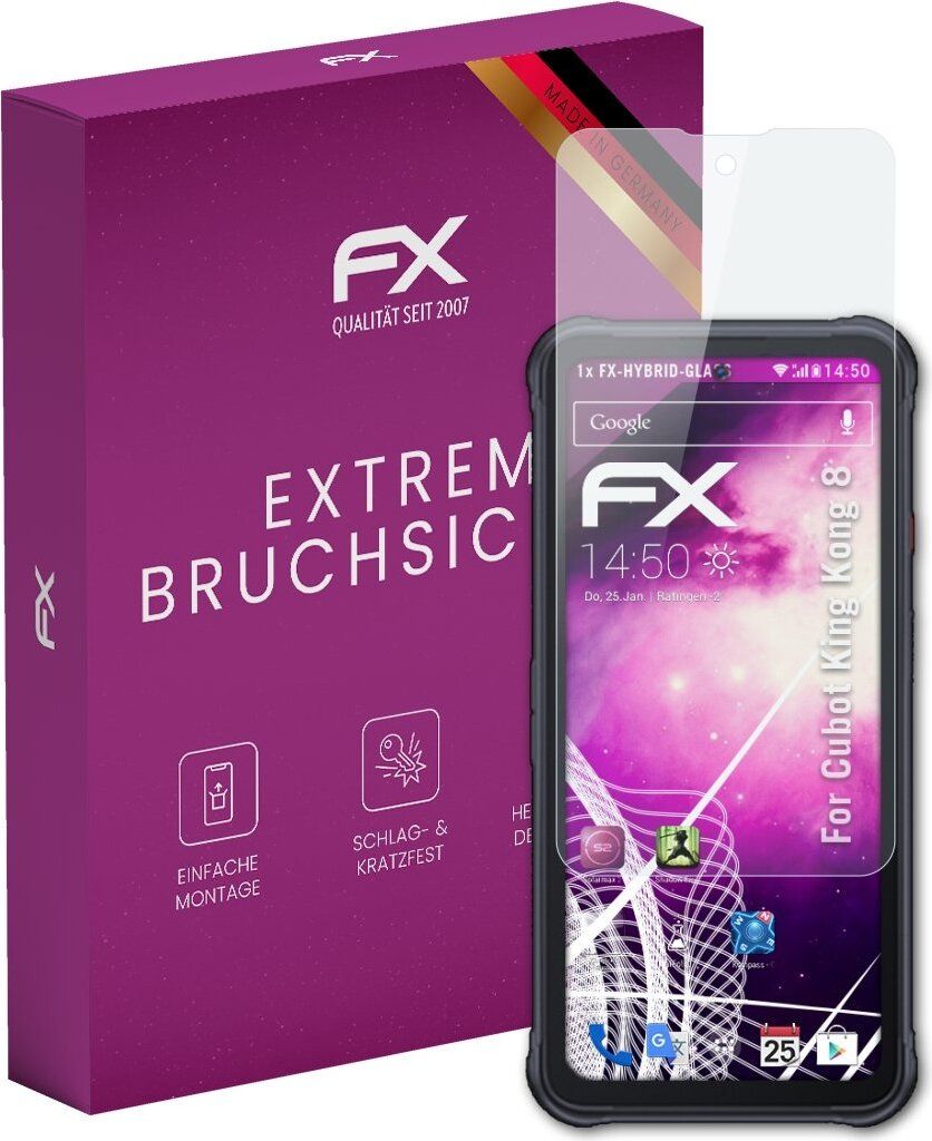 atFoliX FX-Hybrid-Glass Displayfolie kompatibel mit Cubot KingKong 8 Glasfolie