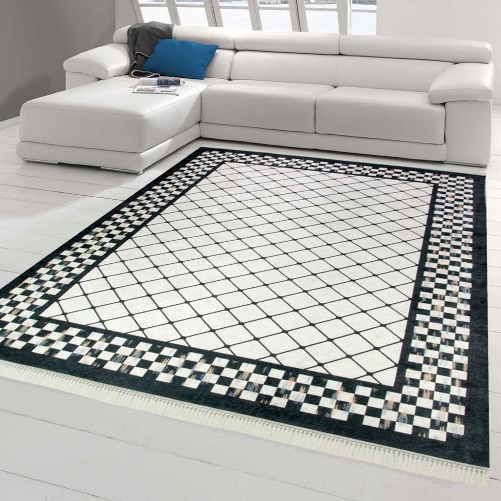 Teppich modern Wohnzimmerteppich mit Rauten in schwarz creme Größe - 120 x 160 cm