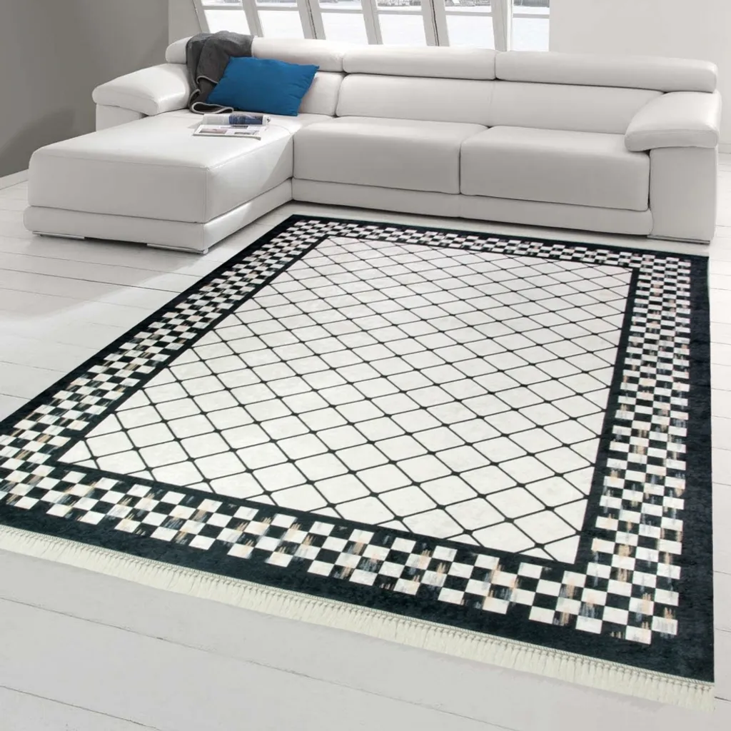 Tapis moderne à losanges noir et crème - Tapis cosy 120 x 160 cm