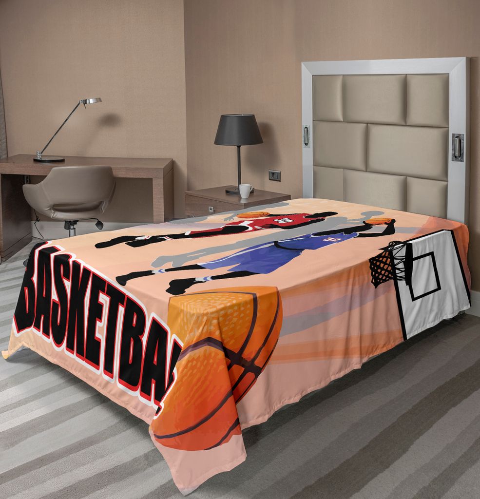 ABAKUHAUS Basketball Bettlaken, Basketball Action Spieler Auf Abstrakten Hintergrund Klassischen Poster Style Druck, weiches bequemes oberes Bettla...
