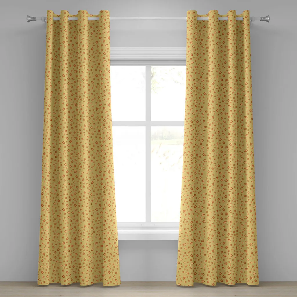Tende Arredamento Doodle Stelle 280x225 ABAKUHAUS Giallo Arancio