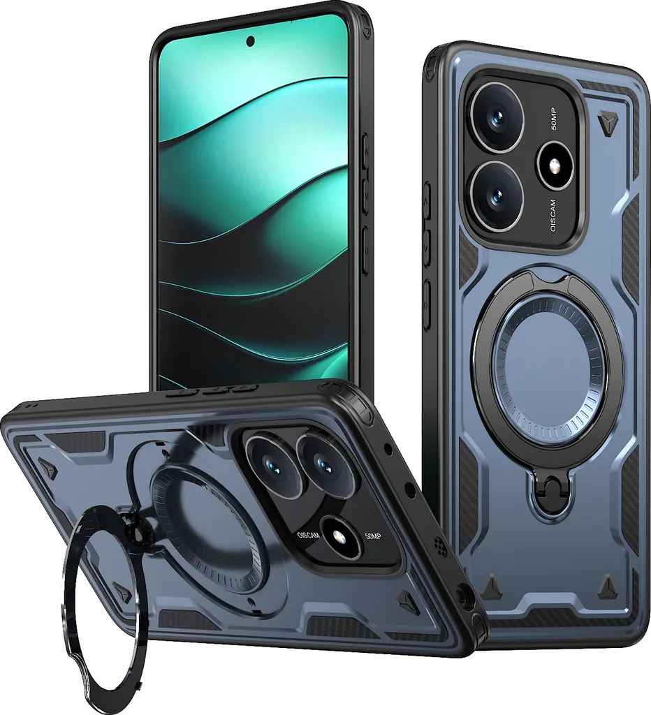 Protezione Xiaomi Redmi Note 14 4G Blu - Cover Doppio Strato con Anello