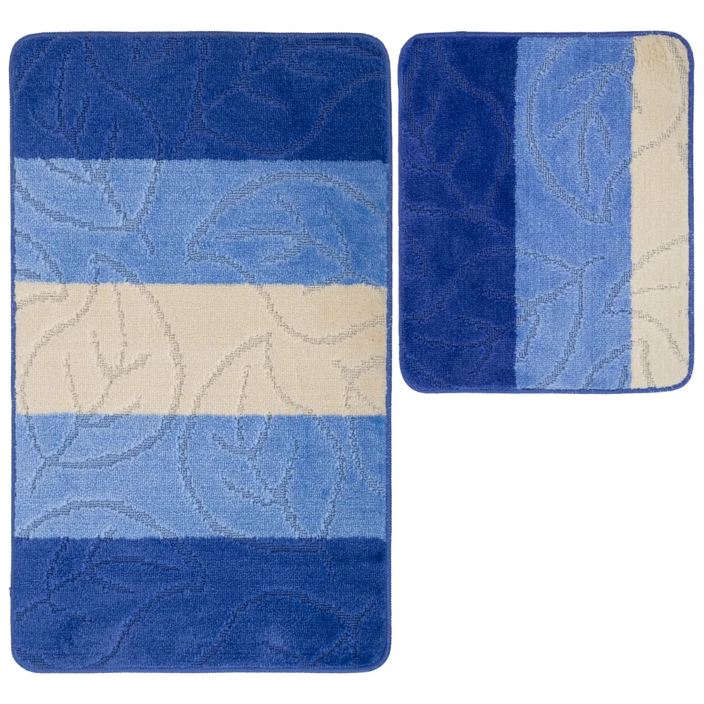Set Tappeti Bagno Ribelli 2 Pezzi: Blu Foglia Antiscivolo Lavabile