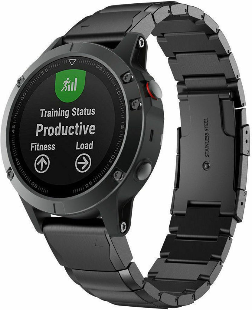 Strap-it Stahlarmband - Kompatibel mit Garmin Fenix 5 Armband Gliederarmband Edelstahl Faltschließe für Garmin Fenix 6 Armband Schwarz 22mm smart...