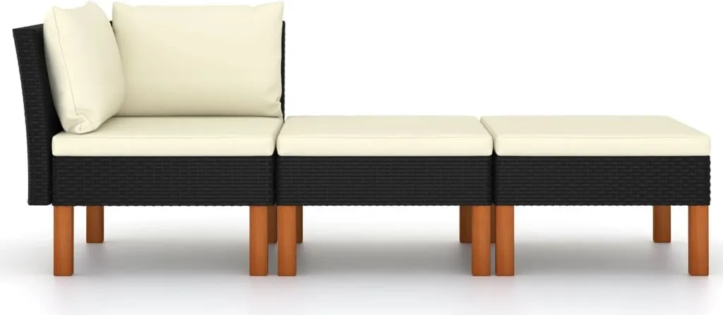 set 3 pezzi da giardino in poly rattan e legno massiccio di eucalipto