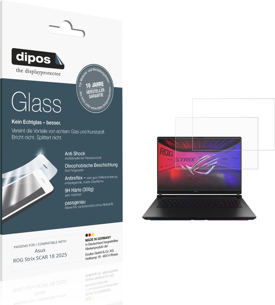 2x Schutzfolie für Asus ROG Strix SCAR 18 2025 matt - Anti-Shock 9H Folie dipos Glass Kunststoffglas