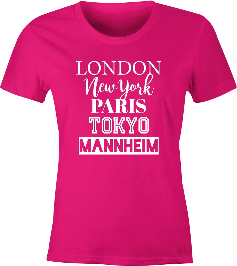 Damen T-Shirt London Paris New York Tokyo Deine Stadt Dorf Ort Ortsname Slim Fit Personalisierung Moonworks pink XL