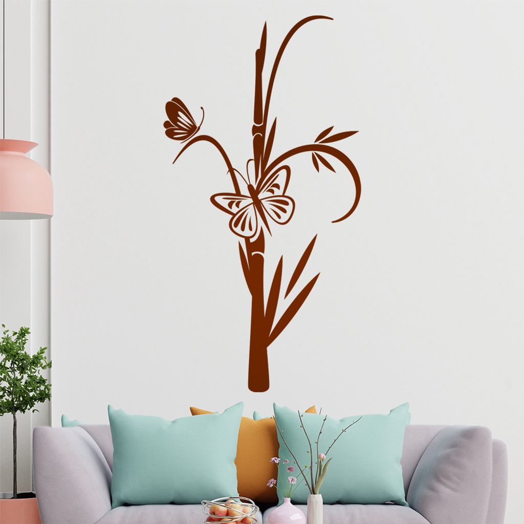 Schmetterlinge auf Bambus Wandtattoo in 6 Größen - Wandaufkleber Wall Sticker - Dekoration, Küche, Wohnzimmer, Schlafzimmer, Badezimmer