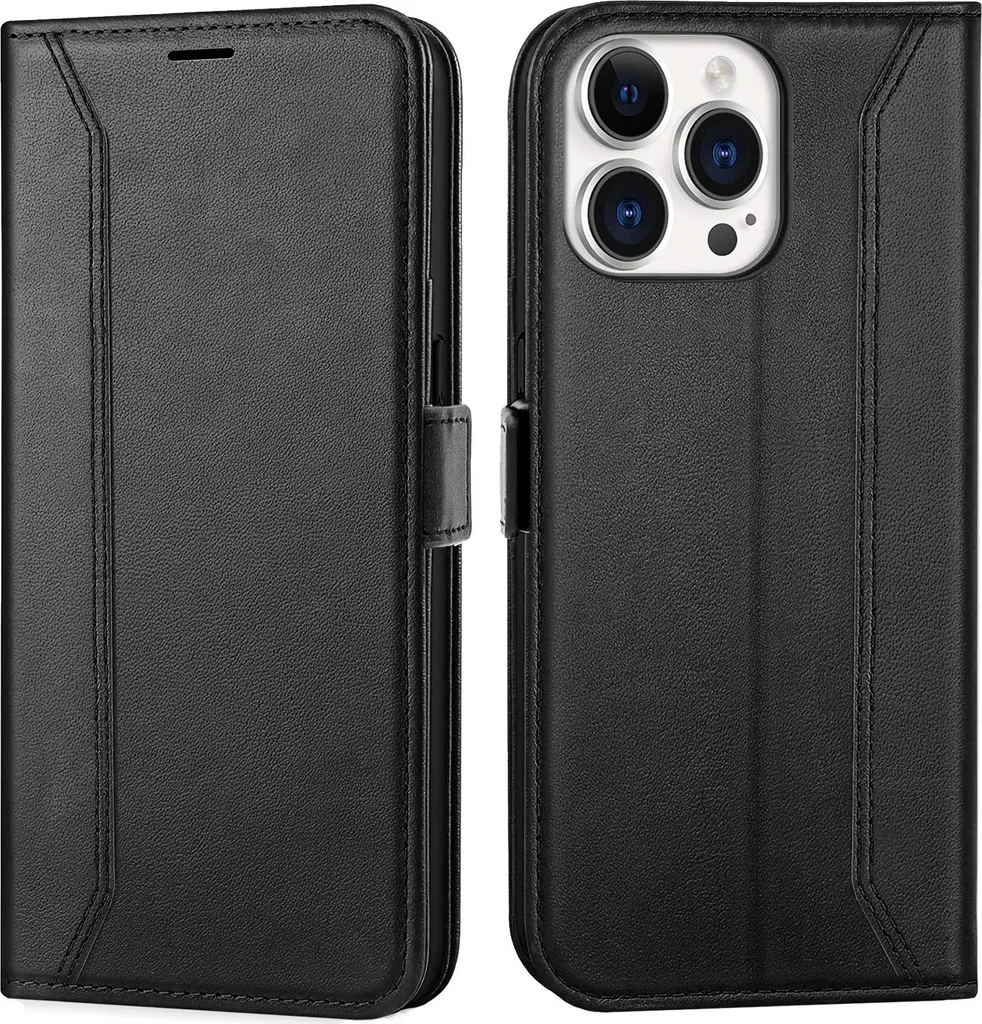 Custodia Protettiva iPhone 15 Pro Max Nero: Flip Case con Porta Carte