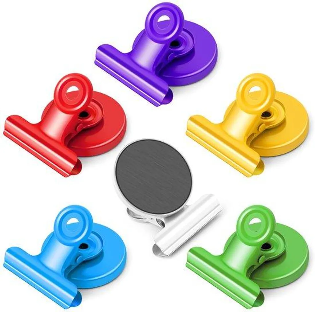 Pinces aimantées multicolores antichoc pour photos et sachets x6