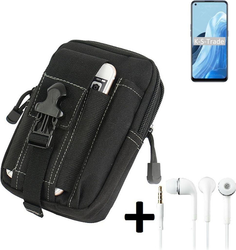 K-S-Trade Gürteltache + Kopfhörer kompatibel mit Oppo Find X5 Lite Gürtel Tasche Holster Schutz Hülle Handy Hülle schwarz inkl. Extrafächer