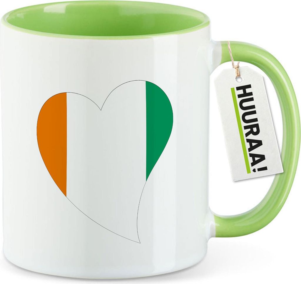 Huuraa Kaffeetasse Elfenbeinküste Flagge Herz 330ml Grün Keramik Kaffeebecher Geschenkidee