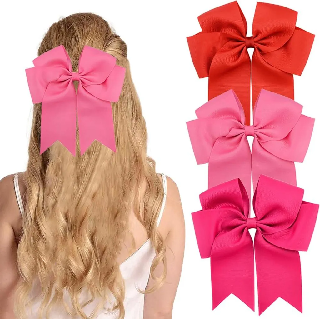 Lot de 3 Barrettes Cheveux avec Nœuds en Satin Soyeux de 15 cm - Rouge