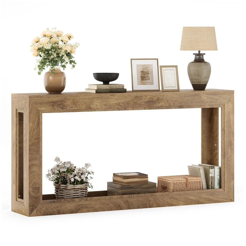 Console design étroite 160 cm chêne clair avec structure métallique - 10