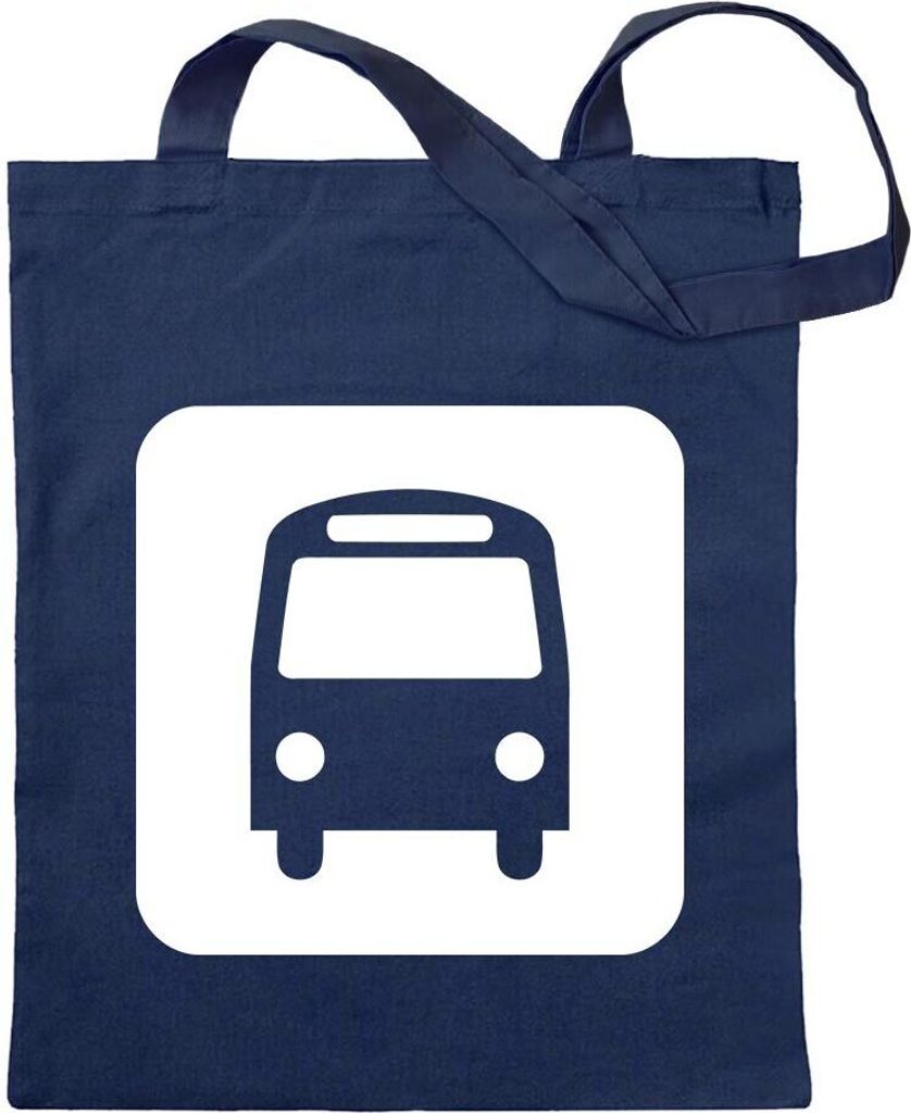 Kiwistar - Baumwolltasche - dunkelblau - Bushaltestelle Schedule Pikto - Tragetasche Stoffbeutel Umhängetasche langer Henkel