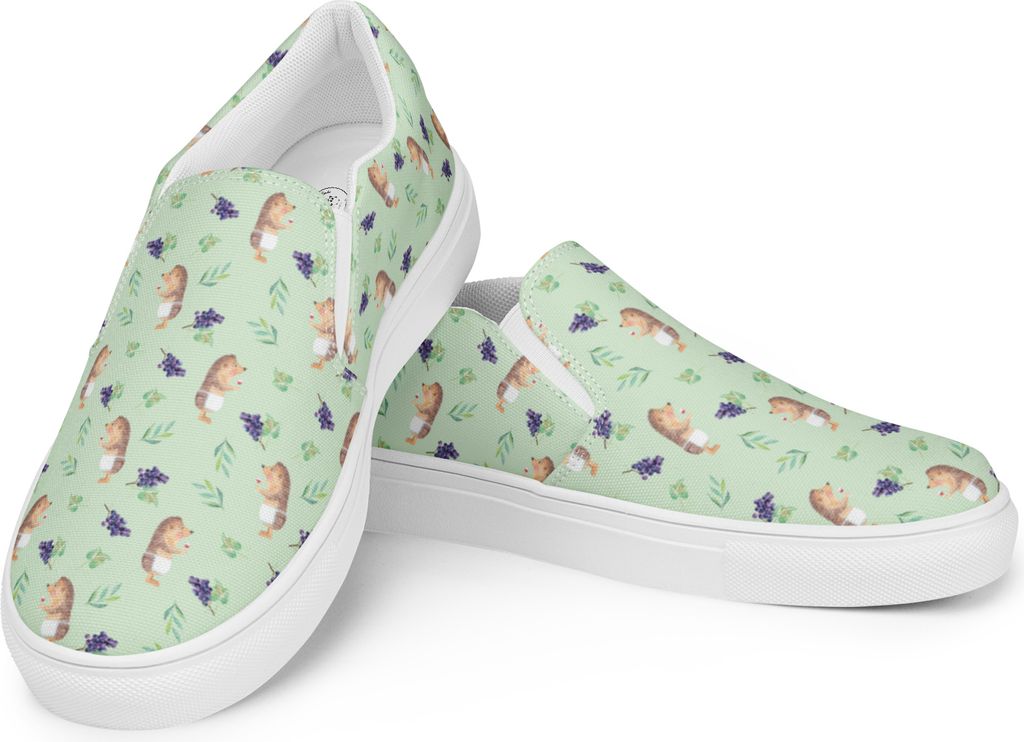 Mr. & Mrs. Panda Damenschuhe Igel Wein Größe 43 - Grün - Geschenk, Loafer, Weinliebhaber, Slipper, Weißwein, Halbschuhe Damen, Rotwein, Spruch,...