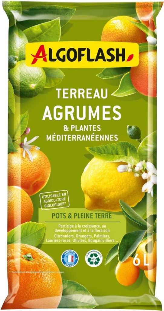 Blumenerde für Zitrus- und mediterrane Pflanzen, ALGOFLASH 6 Liter
