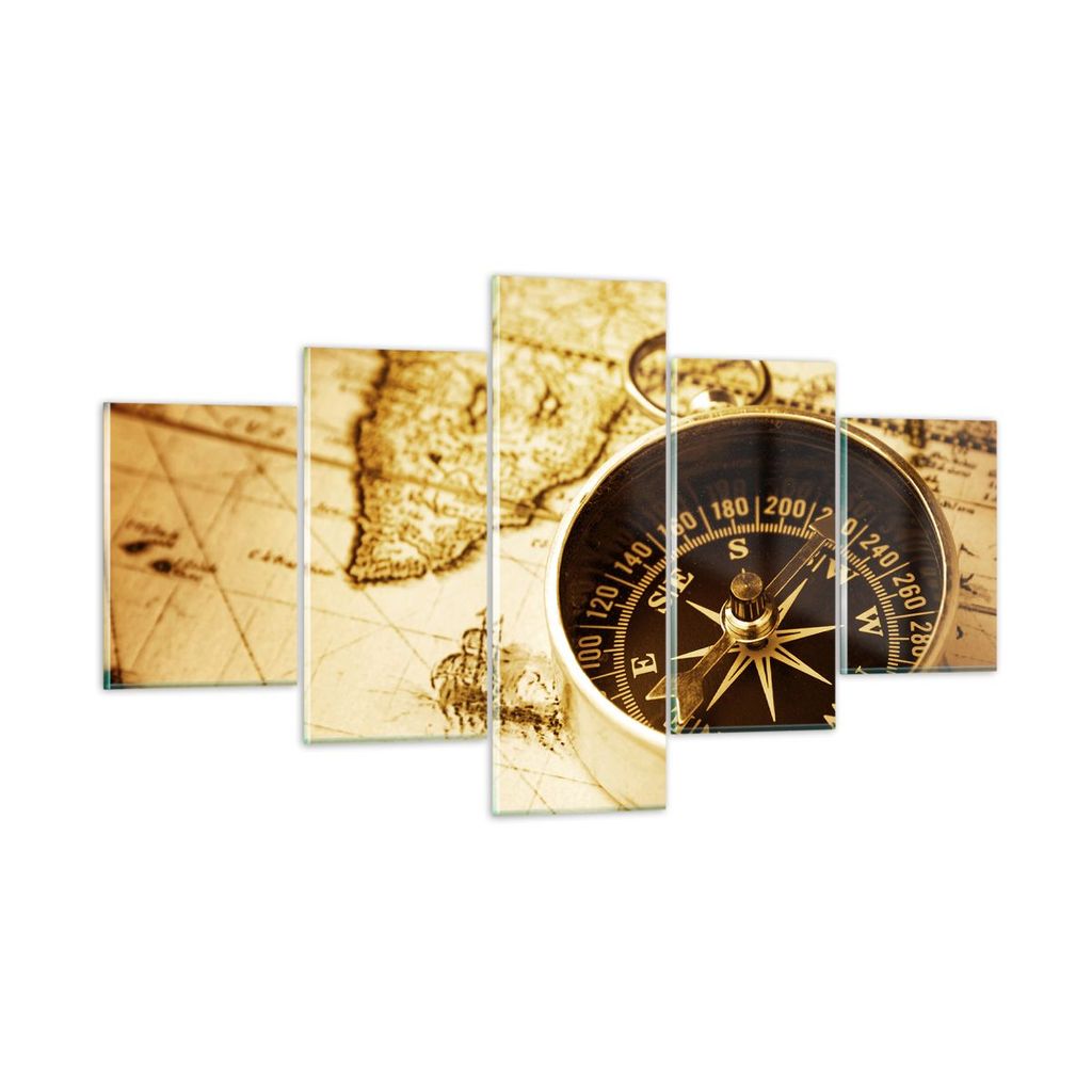 Bilder auf glas - Kompass alt reisen Reise - 125x70cm - Glasbilder - Wandbilder - Kunstdruck - zum Aufhängen bereit - Wanddekoration aus Glas - Gl...