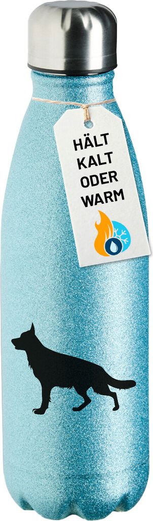 Huuraa Trinkflasche Deutscher Schäferhund Silhouette 500ml Blue Edelstahl Wasserflasche Trinkflasche Geschenkidee