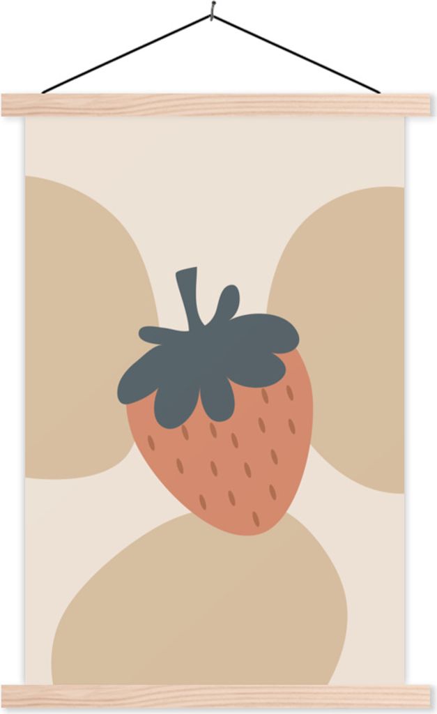 MuchoWow Textilposter Obst - Pastell - Erdbeere 120x180 cm mit holzfarbenen Rahmen - Textil-Plakat
