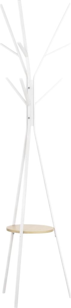 Garderobenständer / Kleiderständer – Mit Ablage und 8 Haken, moderner Jackenständer für Kleidung, Hüte und Taschen, Farbe: Weiß.