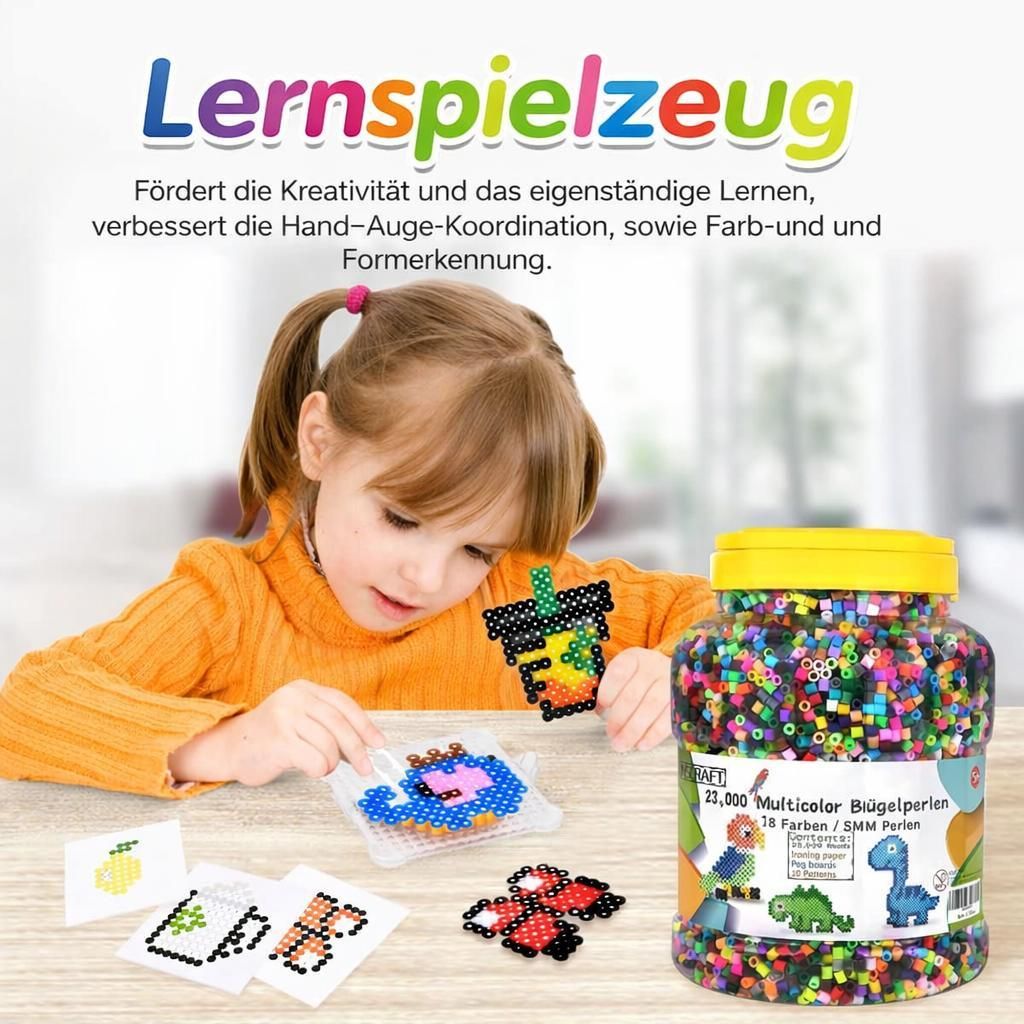 XXL Bügelperlen Set – 23.000 Bügelperlen in 30 Farben mit Vorlagen & Steckplatten – Kreatives Bastelset für Kinder