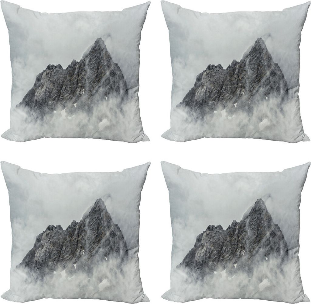 ABAKUHAUS Berg Kissenbezug Set (4 Stück), Foggy Berggipfel, Moderner Doppelseitiger Digitaldruck, 50 cm x 50 cm, Weiß grau