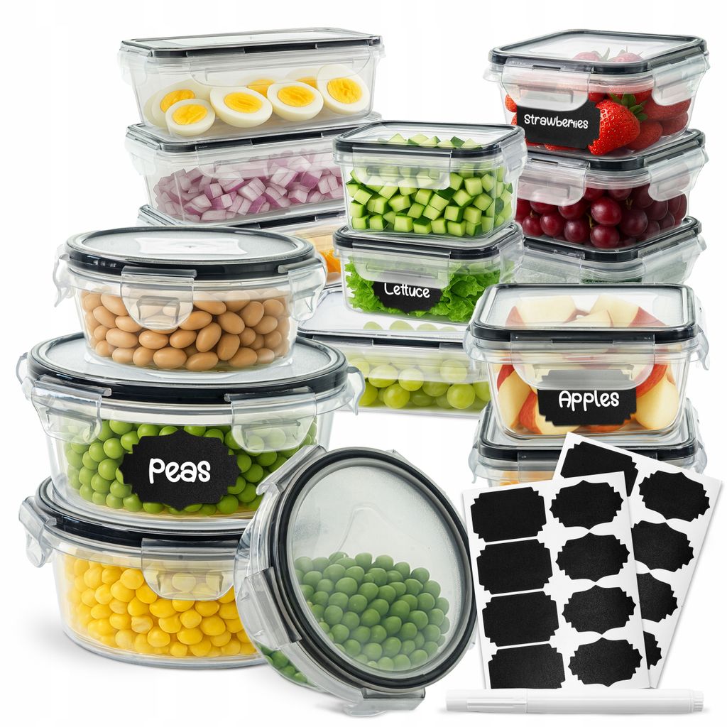 Zestaw 16 pojemników na żywność z pokrywkami – lunchboxy i Zdjęcie produktu 