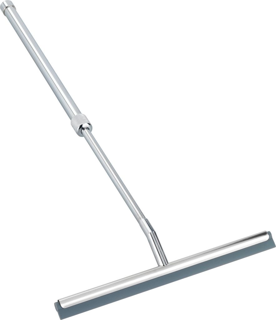 A silver and gray squeegee with an extendable handle, shown against a white background.