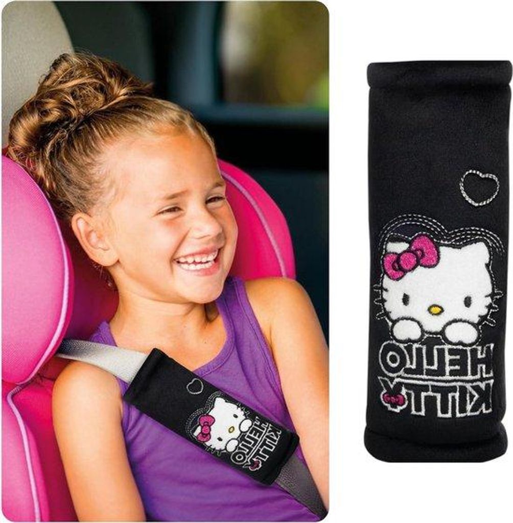 Gurtkissen für Kinder, schwarz, mit gesticktem Hello Kitty-Logo, weiches Material