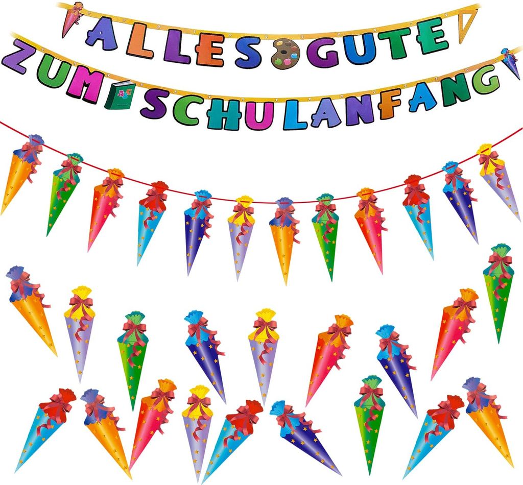 Oblique Unique Schuleinführung Schulanfang Einschulung Deko Set - Girlanden + Zuckertüte Konfetti Set