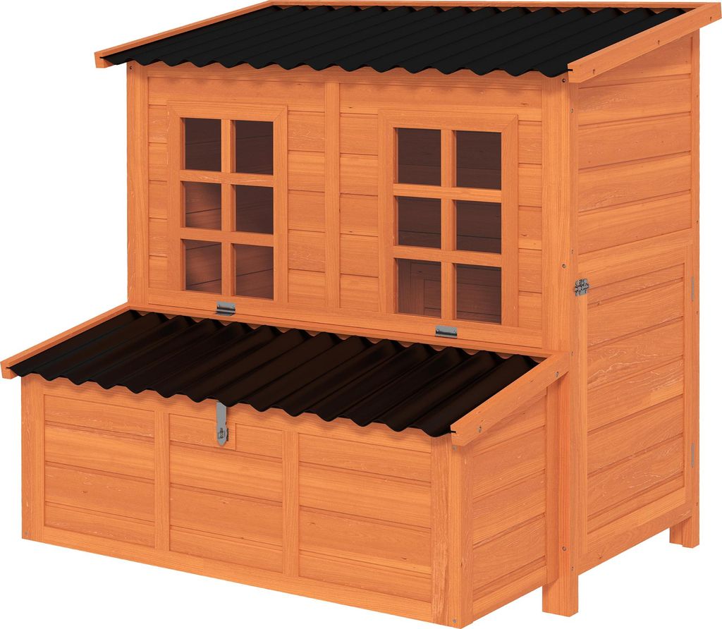 Hühnerstall mit Nestkasten für 4-6 Hühner, Wasserfestes Dach, Tannenholz, Kunststoff, 100 x 86 x 100 cm, Orange