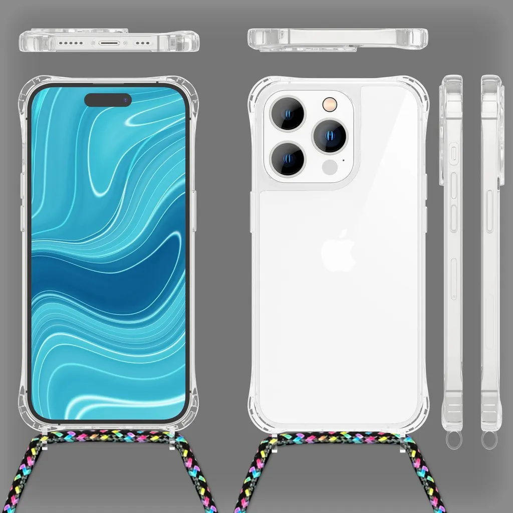 Emlivi Custodia per iPhone 11 Pro con catenella per cellulare in nylon morbido silicone TPU con cordino, custodia protettiva con elegante fascia per iPhone 11 Pro, viola