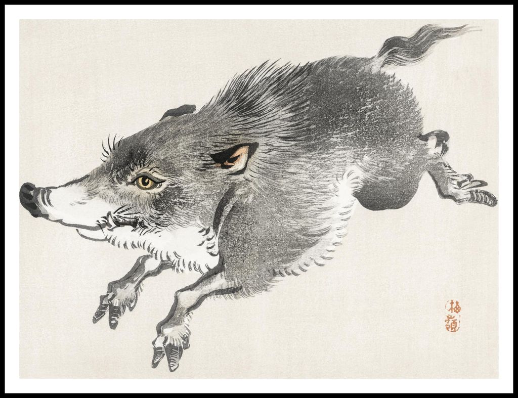 Plakat 100x75cm Wildschwein, Kōno Bairei Japanisches Vintage für das Wohnzimmer