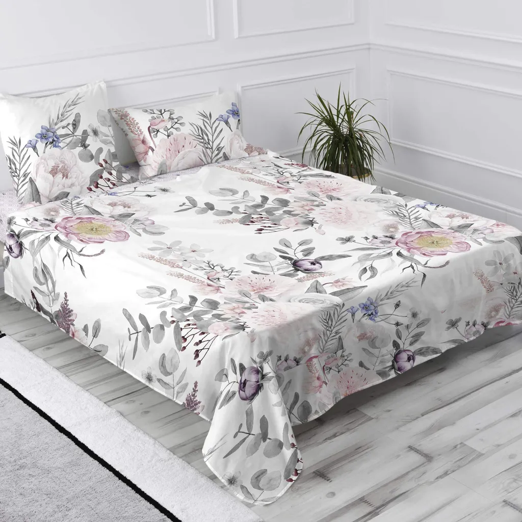 Drap plat grande taille 240x270 cm Delicate bouquet en pur coton doux