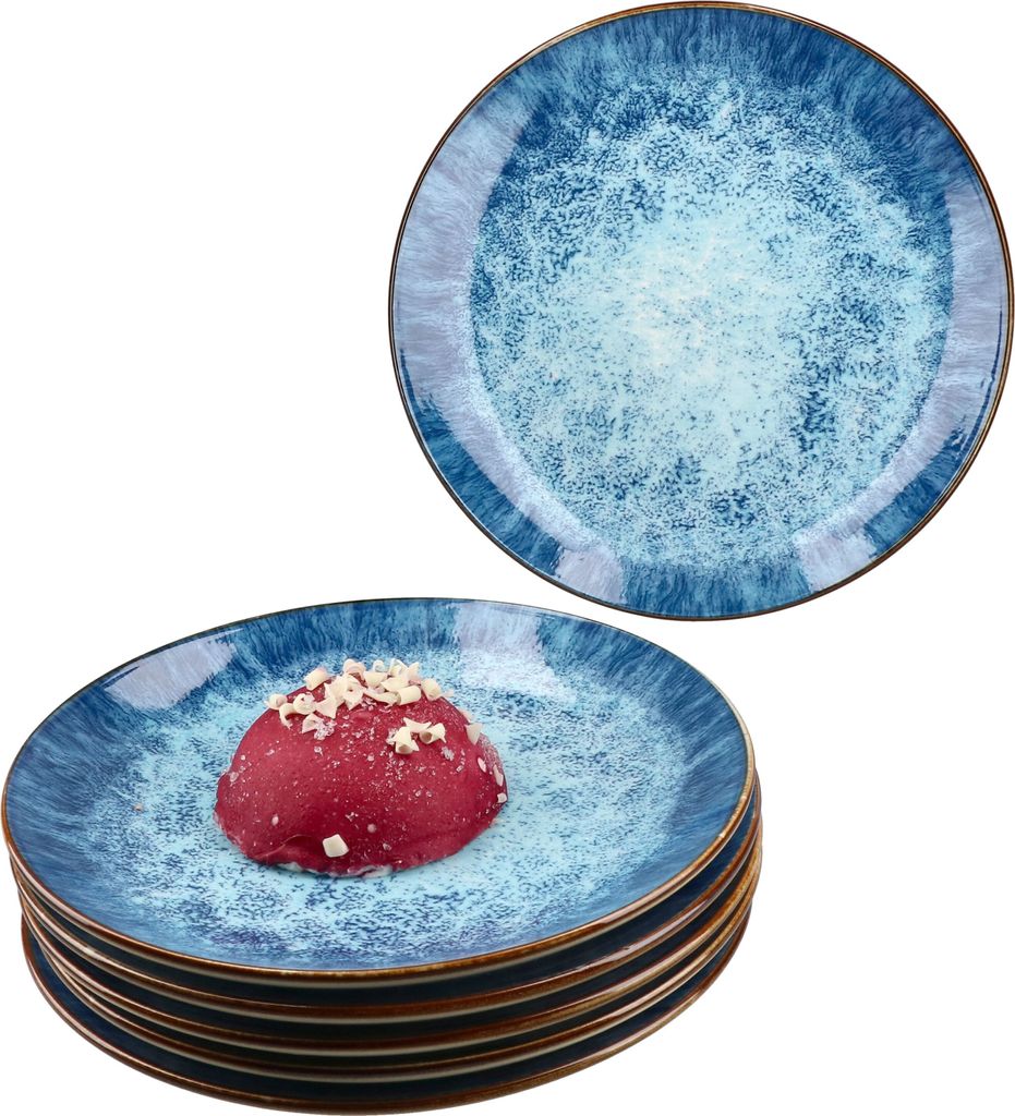 Marina 6er Set blaue Kuchenteller maritime Dessert-Teller Ozean Porzellan 6 Pers