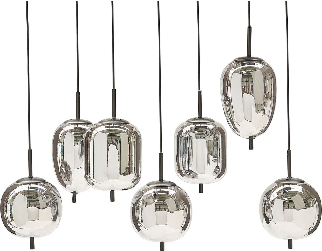 BELIANI Hängelampe Halbtransparent Rauchglas Silber Glasschirme Eisen 7 Leuchte Modernes Design Wohnaccessoires Wohnzimmer