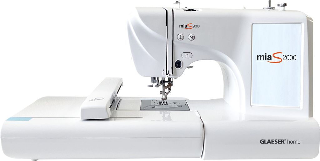 A white sewing machine is shown against a white background.