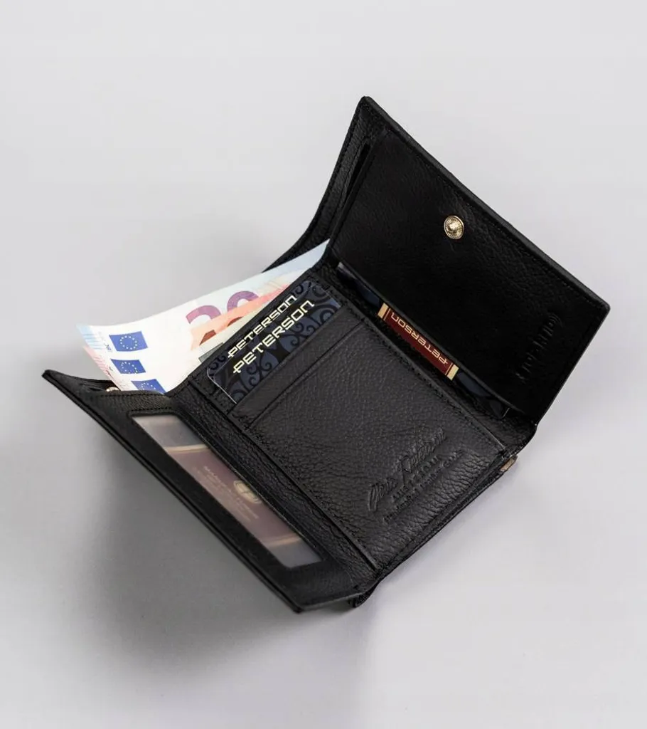 Portafoglio Elegante Peterson Donna in Pelle Nera e Portamonete - 9
