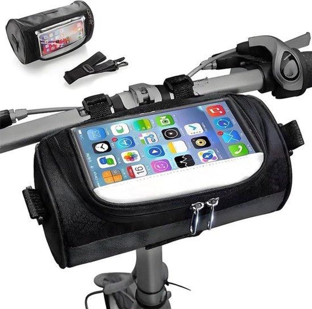 Fahrrad Lenkertasche Wasserdicht mit Touchscreen für E-Bike MTB, Große Multifunktionale Fahrradtasche, Abnehmbar, Schwarz