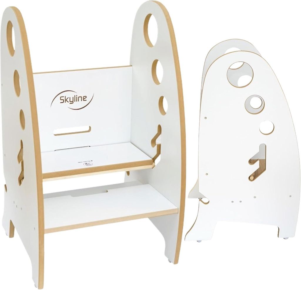 Skyline 3in1 wachsender Tritthocker Kleinkind Turm Helfer, Holz Kleinkind Stehhocker für Badezimmer oder Küche, Anti-Rutsch-Füße, Tragfähigkei...