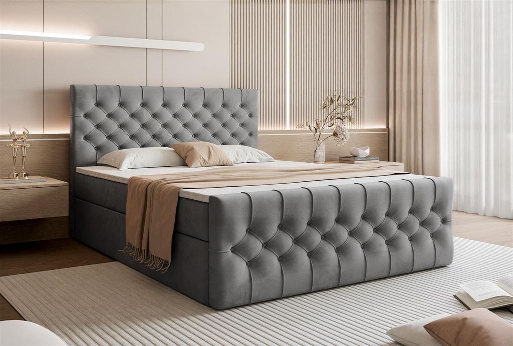 Boxspringbett OXFORD Magic Velvet m. Bettkasten, Bonell Matratze u. 5 cm Topper Beige (Magic Velvet 2201)-180 x 200 cm