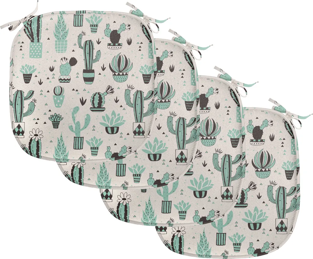 ABAKUHAUS Galettes de Chaise Cactus 40x40 cm - Lot de 4 Menthe et Noir