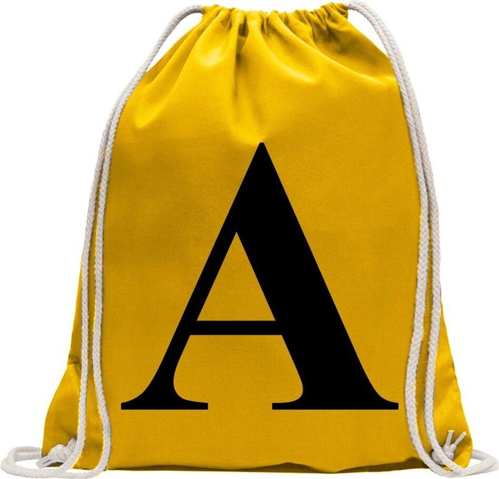 Kiwistar - Turnbeutel - gelb - Buchstabe A - Alphabet - Fun Rucksack Sport Beutel Gymsack Baumwolle mit Ziehgurt